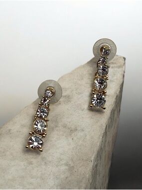 Gold-Tone Linear Crystal Drop Earrings - Clear